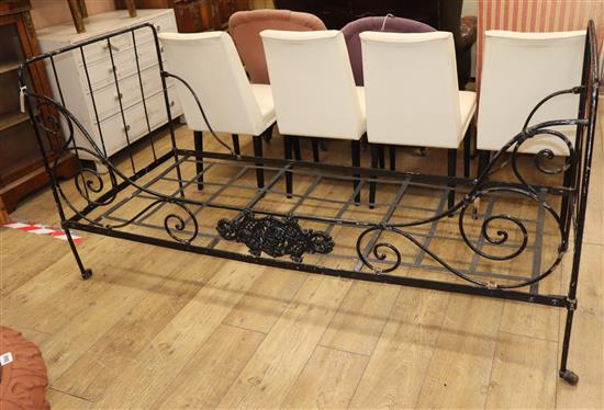 A 19th century wrought iron campaign bed frame L.185cm